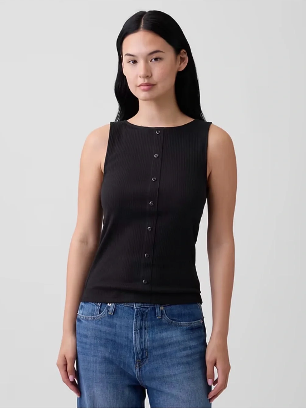 Gap Ribbed Button Detail Sleeveless Top - Picture 1 of 8